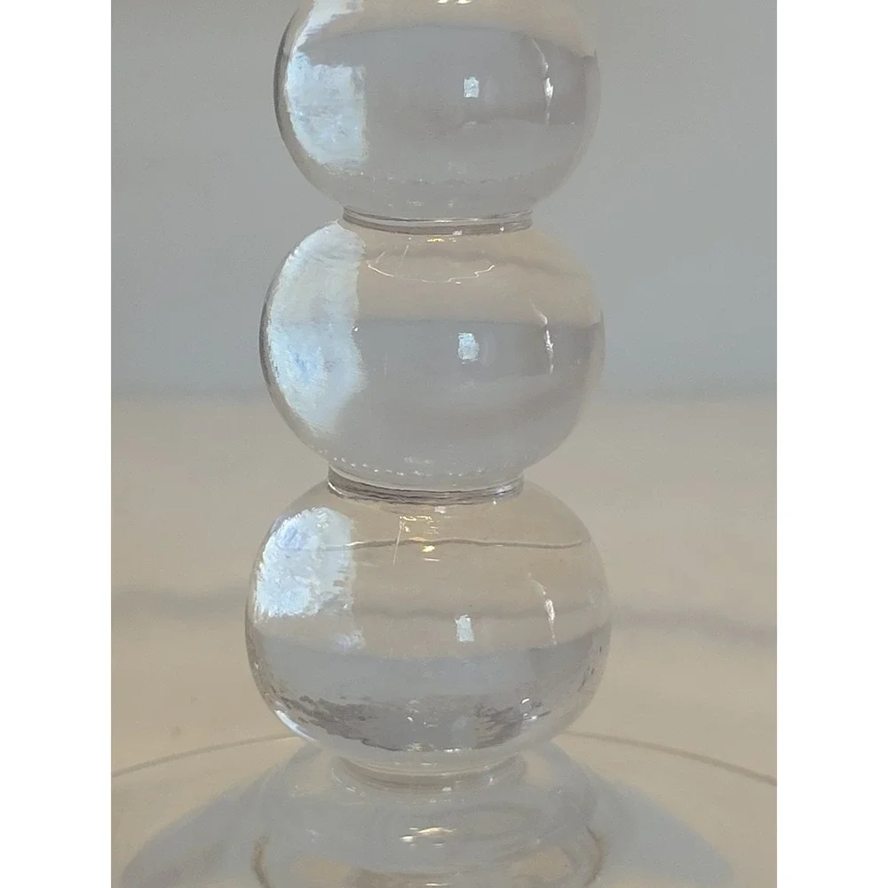 Cake‎ Stand 11in Clear Glass Beaded Rim Stacked Ball Pedestal Base Dessert Party